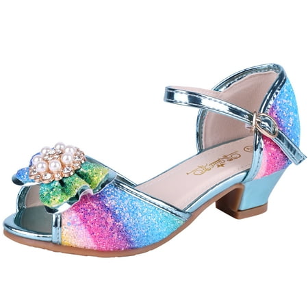 

WYSBAOSHU Girls Princess Shoes Sequin Sweet Bow High Heels Wedding Party Dress Shoes Dance Bright Diamond Christmas Day Shoes Blue Size 11
