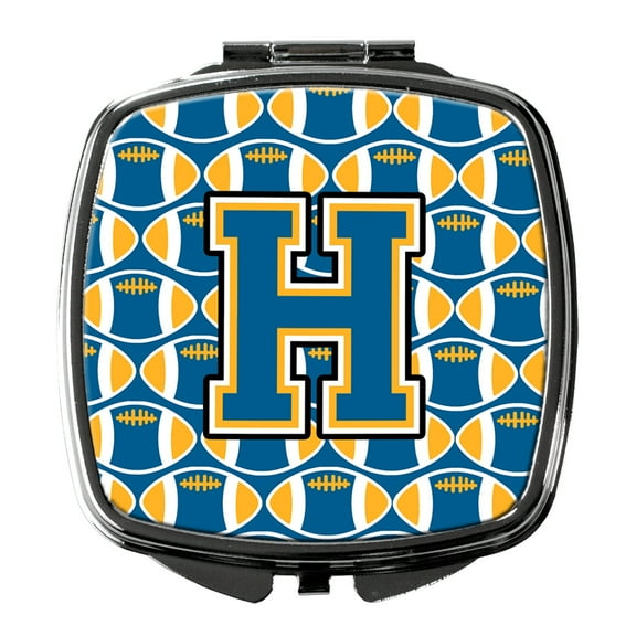 Letter H Football Blue and Gold Compact Mirror CJ1077-HSCM