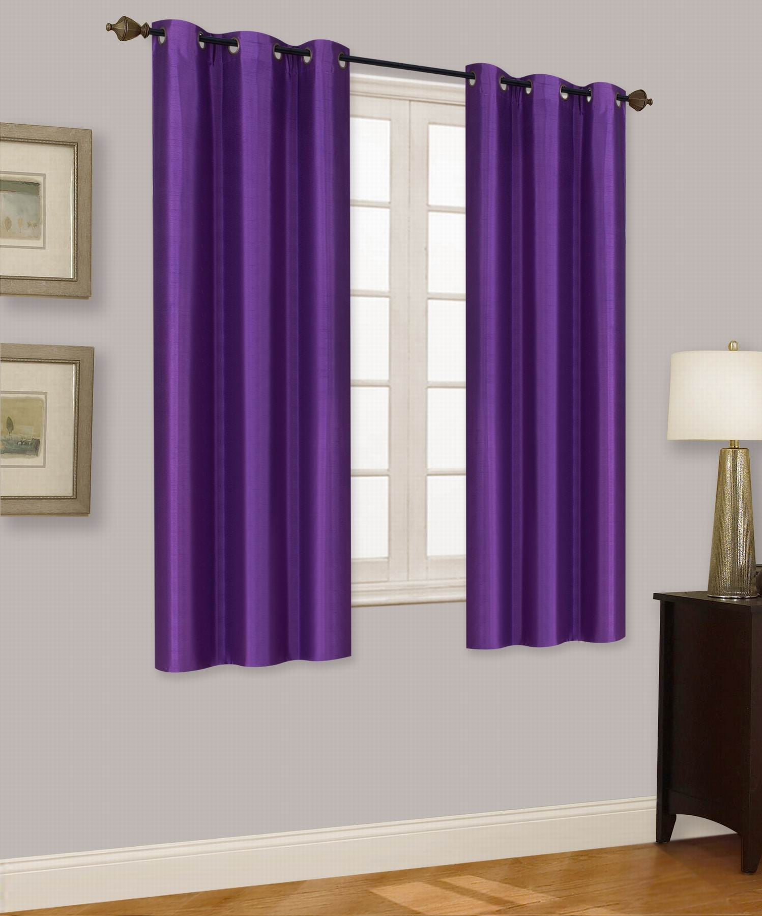 Elio Purple 2-Piece 100% Thermal Blackout Grommet Window Curtain With Foam Backing Set, Solid Room Darkening Panels 35' X 63' Each