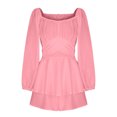 thumbnail image 5 of Usmixi Summer Dresses for Women Party Formal High Waist Ruffle Layer Hem Mini Dresses Long Sleeve V-Neck Solid Short 2023 Casual Dress Pink xxl, 5 of 5