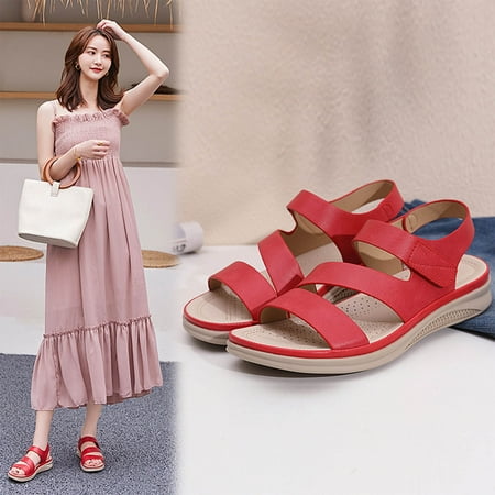 

Dpityserensio Summer Sandals for Women Flat Slip On Sandals Roman Shoes Open Toe Casual Sandals Summer Women Sandals Clearance Red 9.5(42)