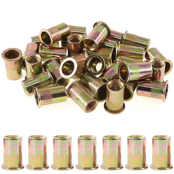 Rustark 50 piezas 1/2 ''-13UNC Kit surtido de tuercas de remache de acero al carbono chapadas en zinc mezclado con cabeza plana
