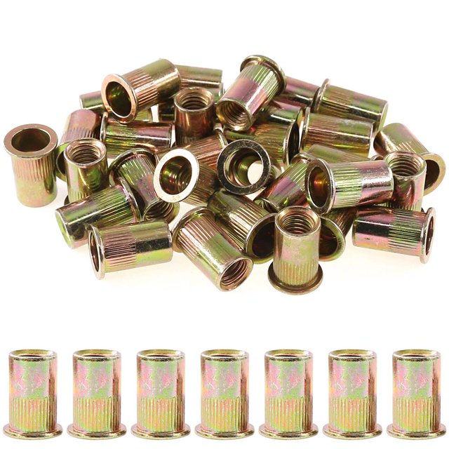 Rustark 50 piezas 1/2 ''-13UNC Kit surtido de tuercas de remache de acero al carbono chapadas en zinc mezclado con cabeza plana