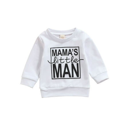 

IZhansean Toddler Baby Boys Sweatshirt MAMA S LITTLE MAN Long Sleeve Pullover Cotton Tops Fall Clothes White 6-12 Months