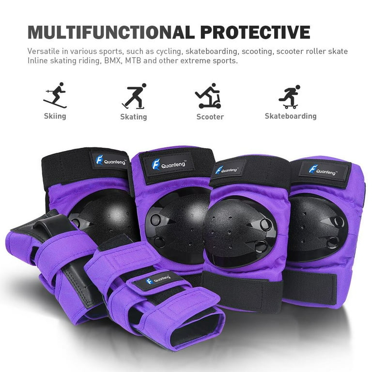 QUANFENG QF Knee Pads Elbow Pads & Wrist Guards 6Pcs Cycling Skateboarding  Protective Gear Set for Adults (Purple）