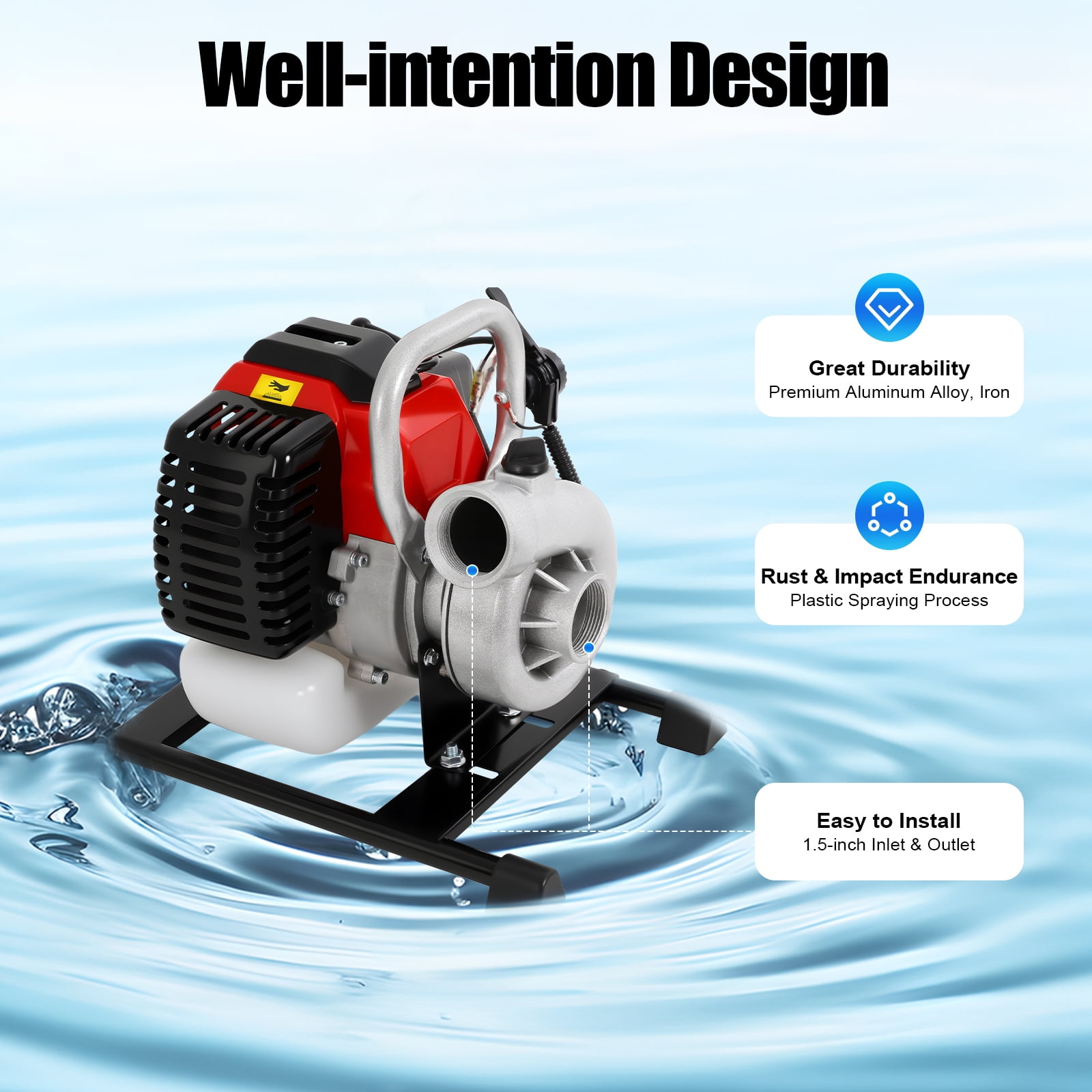 ToppiJoy 52CC Water Transfer Pump Gas Powered, Gas Trash Pump with 2-stroke Gasoline Engine for Well Intake, Farmland Irrigation