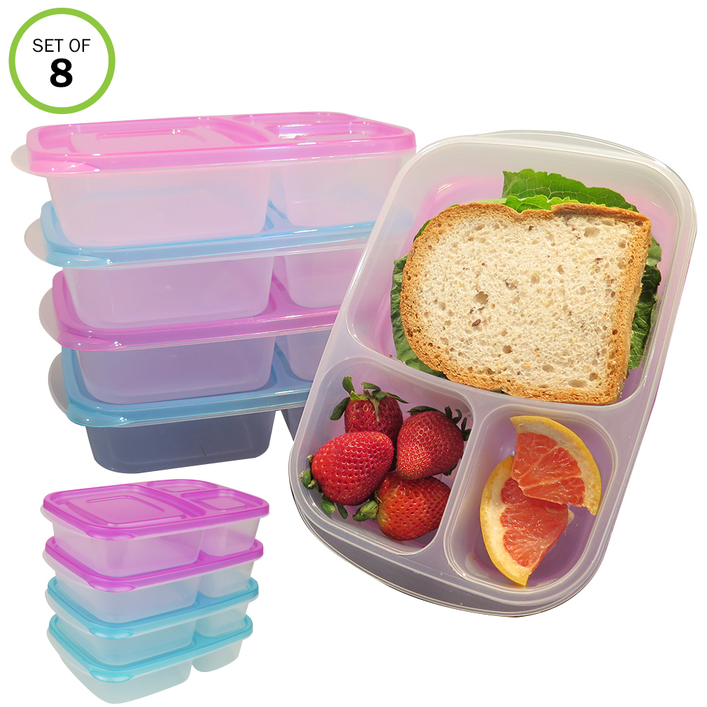 Evelots Bento Box Meal Prep Containers 3 compartments Reusable Food