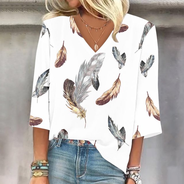 Fiudx Ofertas Flash Artículos En Oferta Blusa de Manga Larga de Verano con Cuello En V para Mujer, Sexy, Casual, con Estampado Regular