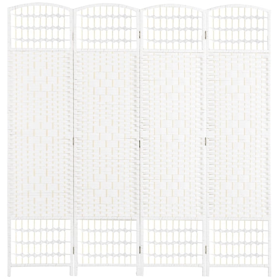 4-Panel White Wave Fiber Folding Privacy Screen, Freestanding Room Divider for Home Office