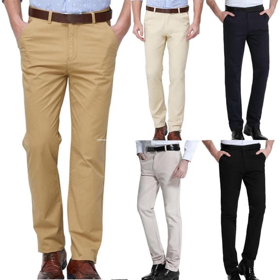 HBBIKVI Men's Slim Fit Straight Leg Trousers with Belted Waist and Full Length for Smart Casual Days