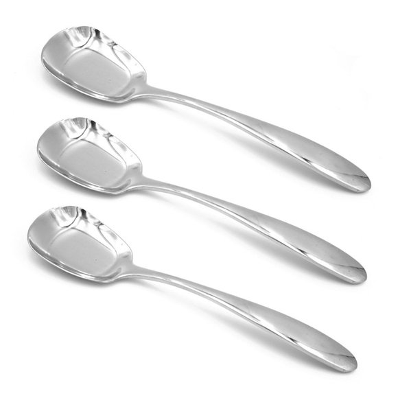 ERCRYSTO Stainless Steel Soup Spoons Table Spoons Dinner Spoons Rice Spoons Special Square Design Mirror Polish Middle Size(6.77 Inches Length 1.73 Inches Width 0.11inch Thickness) Set of 3