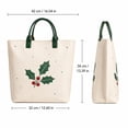 thumbnail image 3 of Christmas Holly Tote Bag for Women, Cream Holiday Handbag with Green Handles, Large Festive Everyday Carry Bag with Spacious Interior, 3 of 6