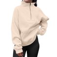 thumbnail image 4 of Hibeli Women Quarter Zip Long Sleeve Kangaroo Pocket Solid Color Pullover Top Sweatshirts, 4 of 6