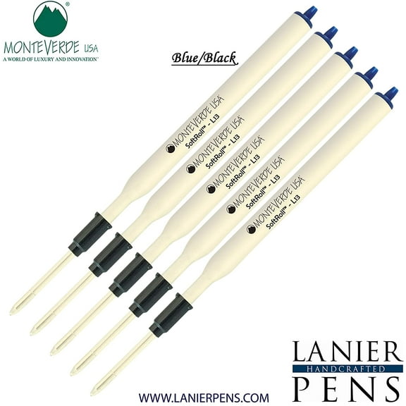 Lanier Combo Pack - 5 Pack - Monteverde Soft Roll Ballpoint L13 Paste Ink Refill Compatible with most Lamy Style Ballpoint Pens - BlueBlack (Medium Tip 0.7mm)