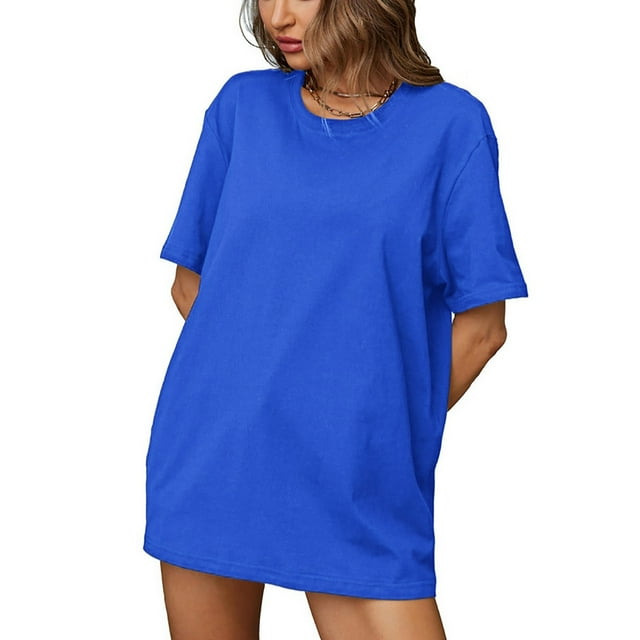fheaev Summer Oversized T-Shirts For Womens Top Loose Half Sleeve Polluer Tees Crew Neck Color Block Plus Size Tunic Tops Gym Workout Top