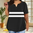 thumbnail image 2 of Lenpel Plus Size Tops for Women Fashion Summer Short Sleeve V Neck Striped Color Block T Shirts Casual Tunic Tees, 2 of 6