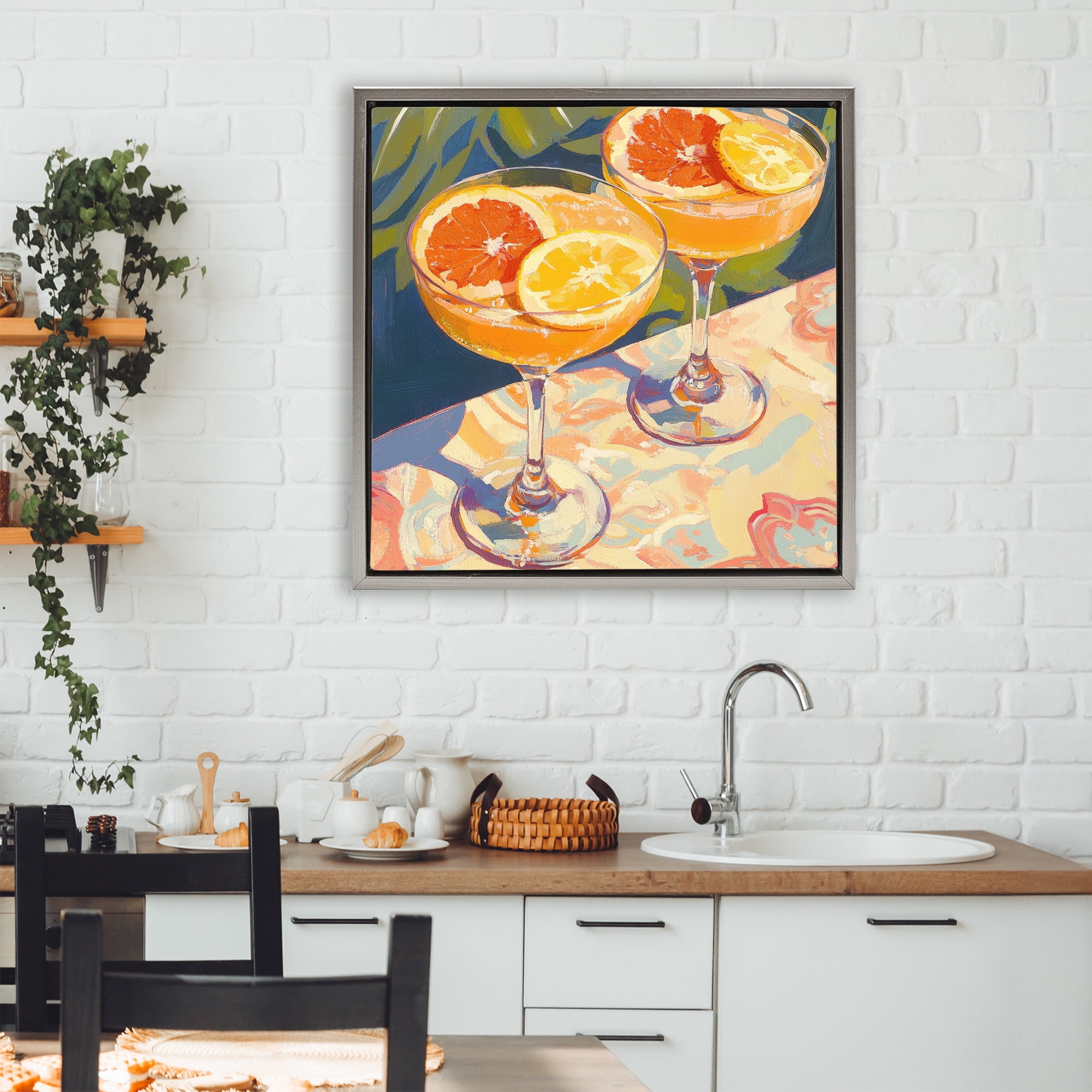 Stupell Industries Fruity Summer Cocktails Gray Framed Floater Canvas Wall Art, design by Petal Prints Design