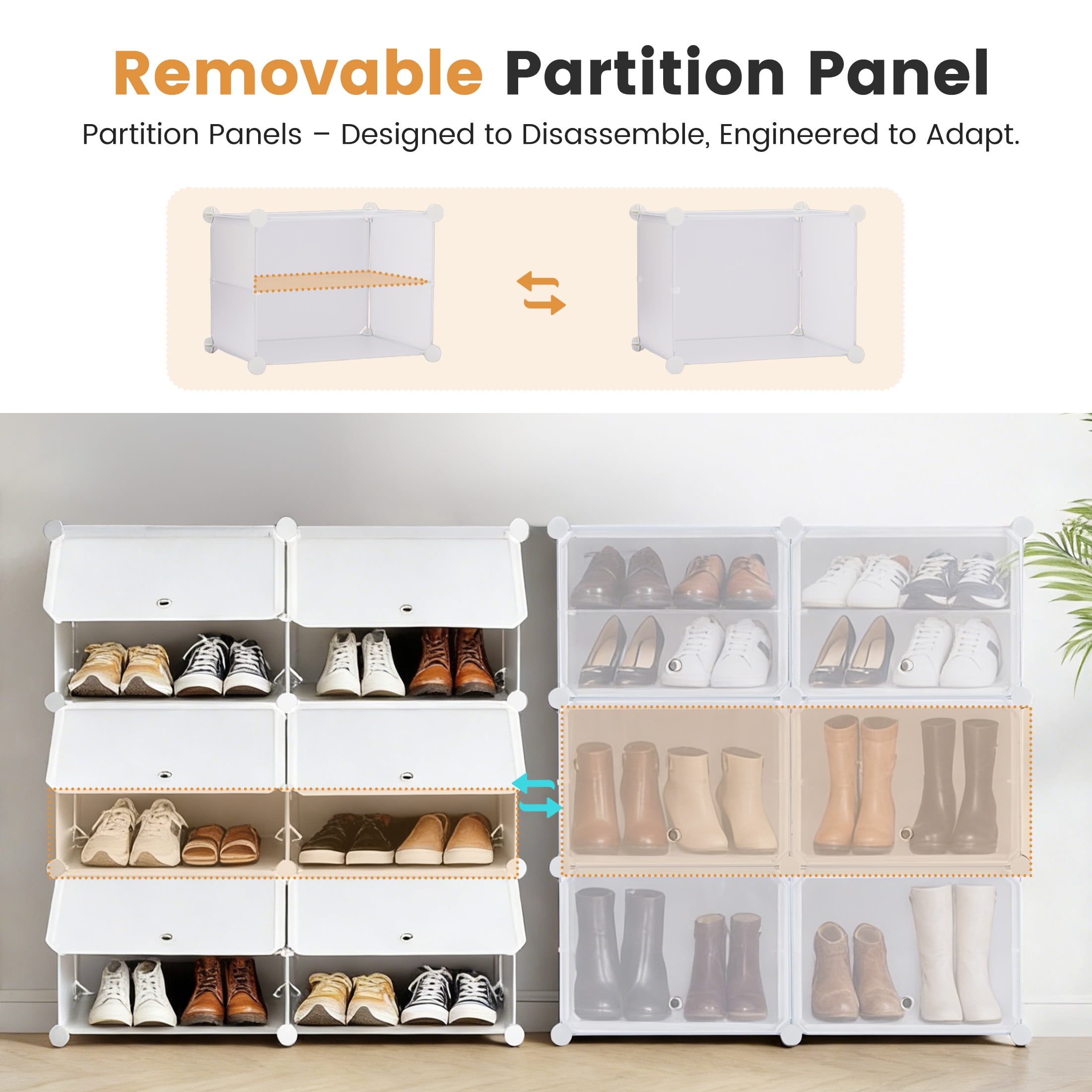 CONCETTA 6 Tier Shoe Rack, 24 Pair Plastic Shelves Storage Organizer for Closet Hallway Bedroom Entryway, 33*12*37, White