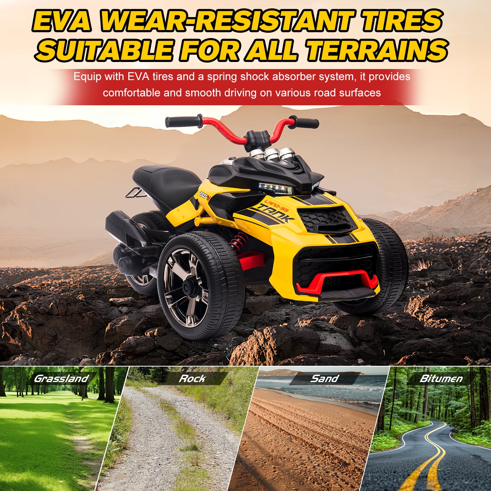 12V Kids Ride On ATV Car, MUKIDY 2 Wheeler Motorcycle Electric Vehicle ATV with LED, Music,Ride on Car Toy for Boys and Girls -Yellow