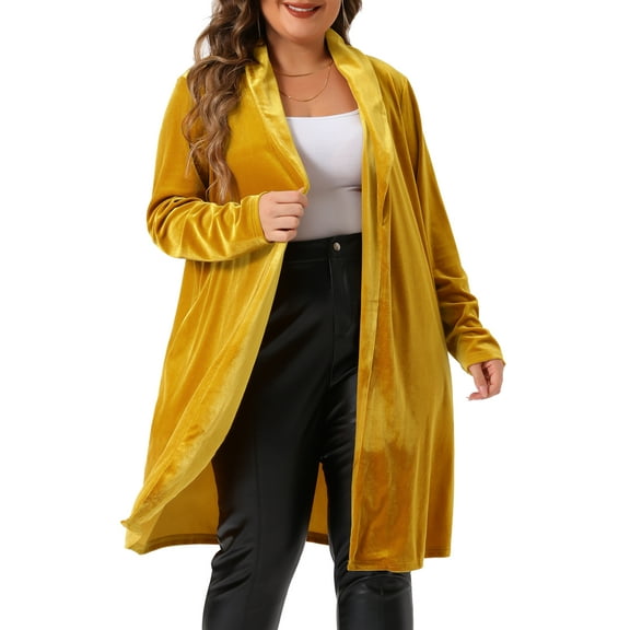 DARING DIVA Women's Plus Velvet Jackets Open Front Lightweight Long Sweaters 1X Gold