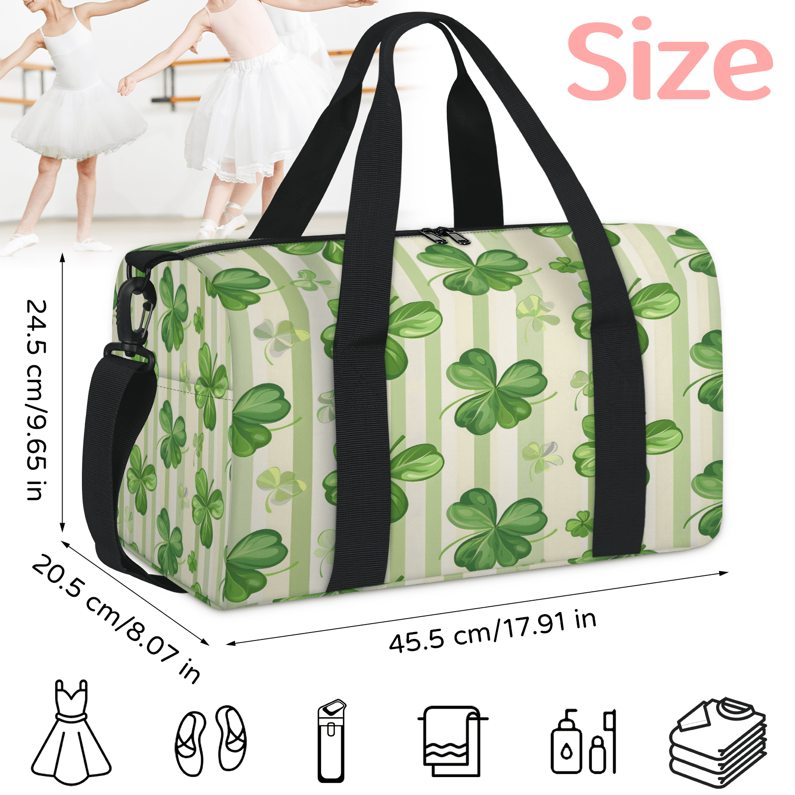 Herdesigns St. Patrick's Day Gym Bag for Women, Duffle Bag for Travel Sport, Lightweight Waterproof Carry on Weekender Overnight Dance Yoga Workout Bags