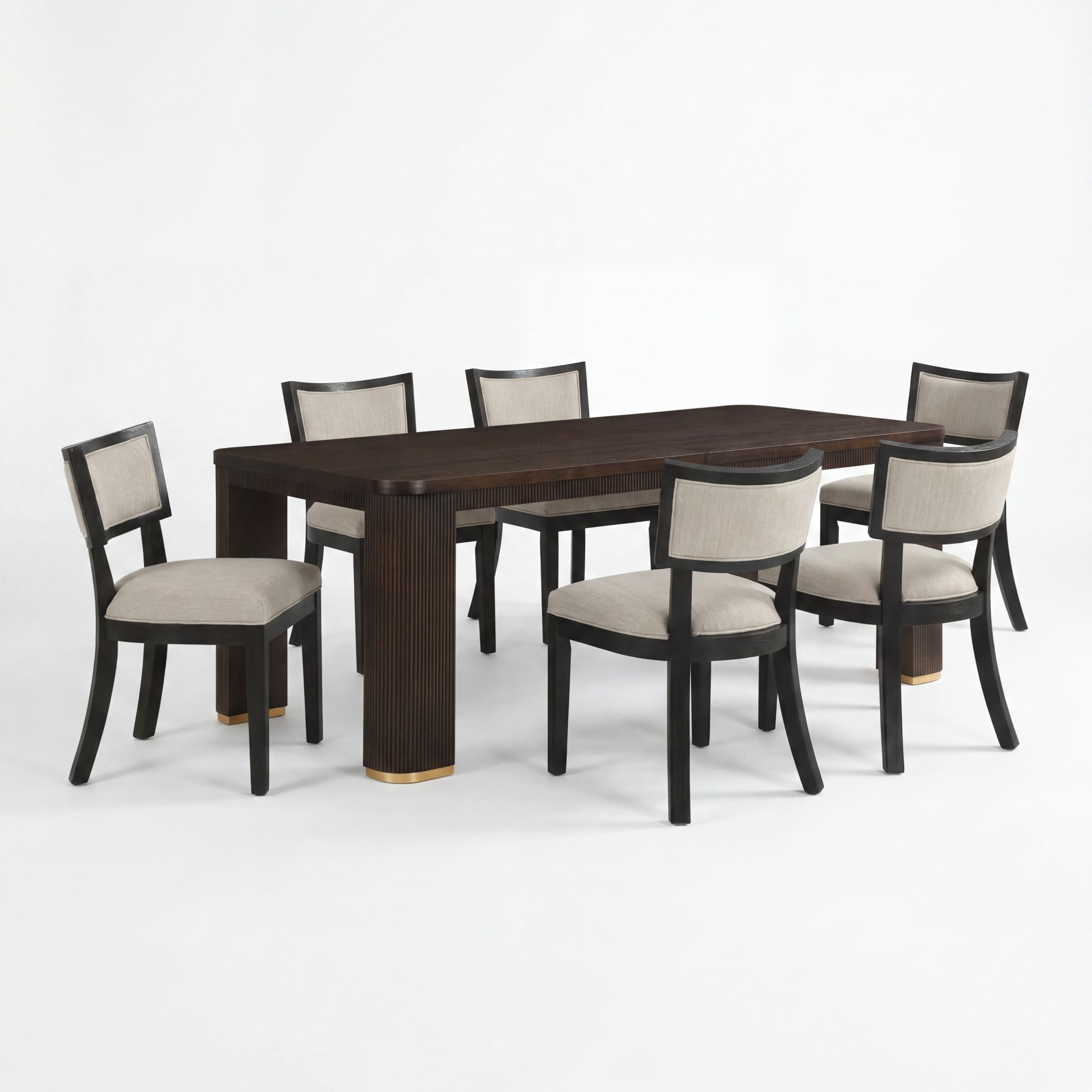 Christopher Knight Home 7-Piece Modern Rectangular Dining Table with Upholstered Chairs Set, Beige+Espresso