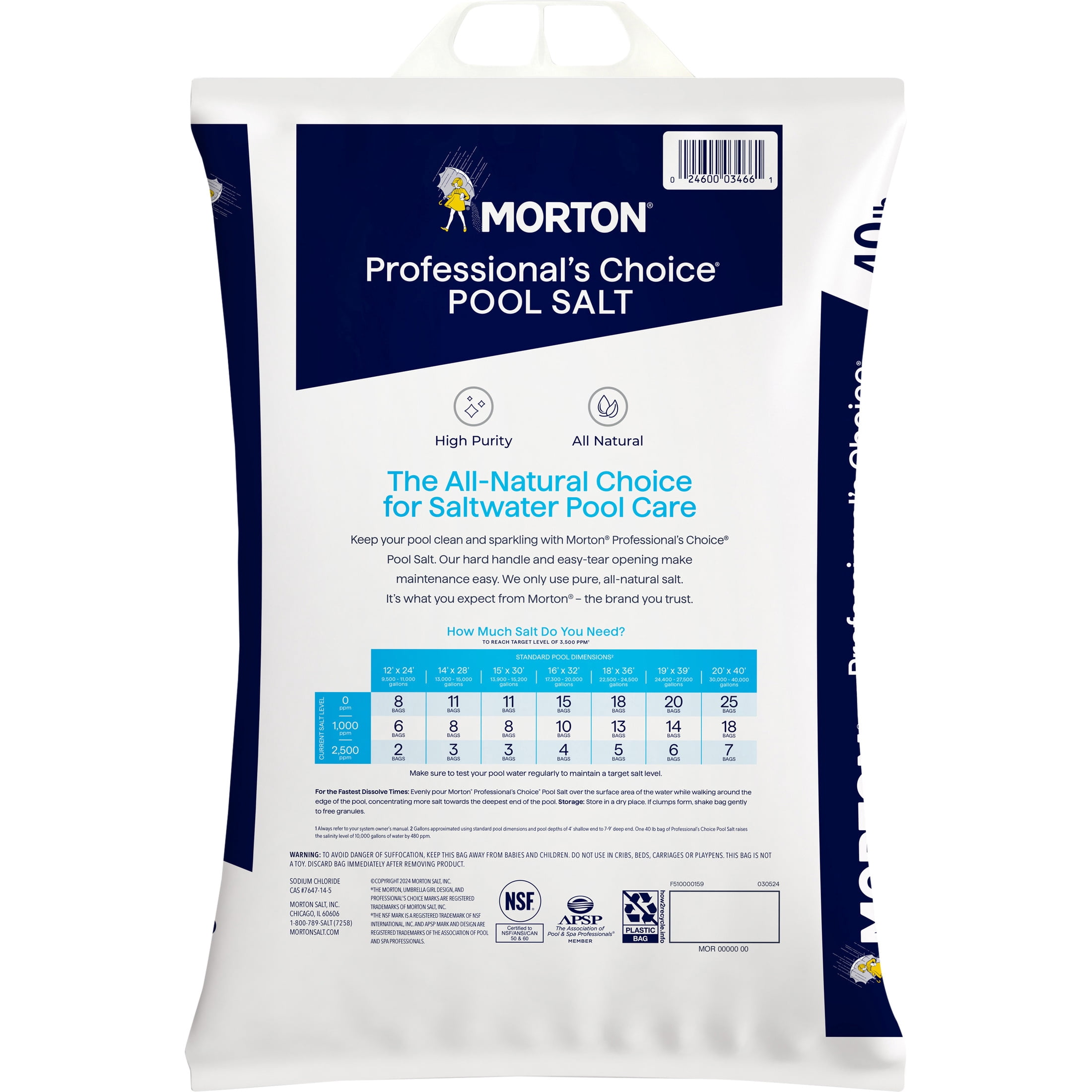Morton Professional's Choice Pool Salt for Swimming Pools, 40 lb