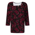 thumbnail image 5 of Cagogo Plus Size 3/4 Sleeves Tops for Women Under $5 Summer Asymmetrical Neck Button Vintage Floral Blouses Business Work Clothing Mother's Day Gifts, 5 of 5