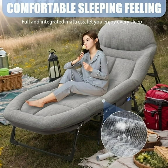 Portable Folding Camping Bed with Comfort Mattress & Pillow - Breathable Fabric, Thick Steel Frame 6-Position Adjustable Folding Camping Cot for Outdoor Use - Out Door Only