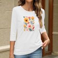 thumbnail image 4 of Runfenguu Y2K Top Oversized Graphic Tees For Women Ladies' Fashion Floral Printed Round Neck 3/4 Sleeve T-Shirt Shirt Sleeve Round Neck Top/Shirt, 4 of 6