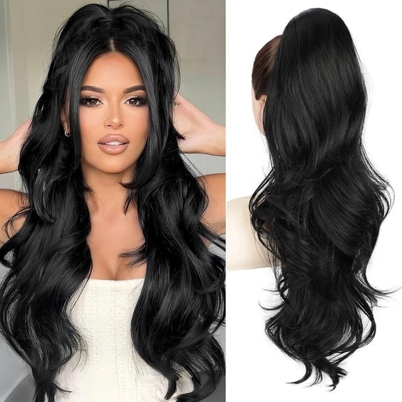 Rongsi Ponytail Extension 26 Inch Drawstring Ponytail Extension for Women Long Wavy Hair Extensions for Daily Use