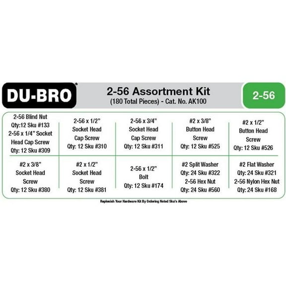 Dubro DUBAK100 2-56 Hardware Assortment Kit - 180 Piece