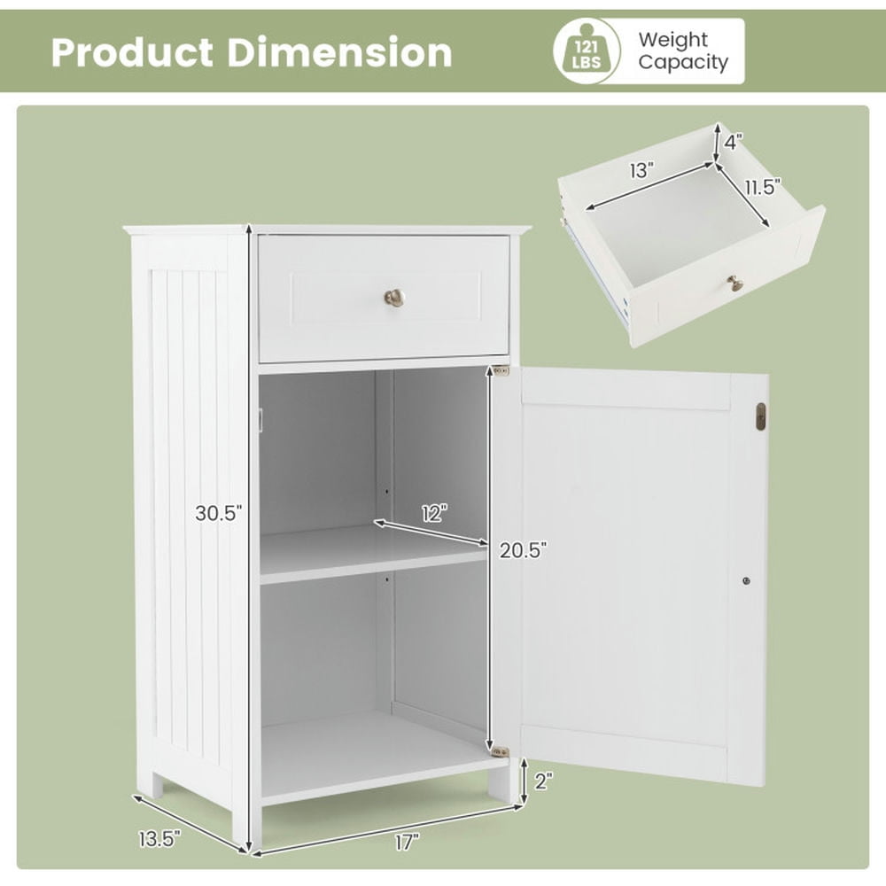 Finihen Bathroom Storage Cabinet, Bathroom Floor Cabinet, Single Door Bathroom Cabinet with Adjustable Shelf and Drawer, for Bathroom, Living Room, Bedroom, Kitchen, White Finihen Bathroom Storage Cabinet, Bathroom Floor Cabinet, Single Door Bathroom Cabinet with Adjustable Shelf and Drawer, for Bathroom, Living Room, Bedroom, Kitchen, White