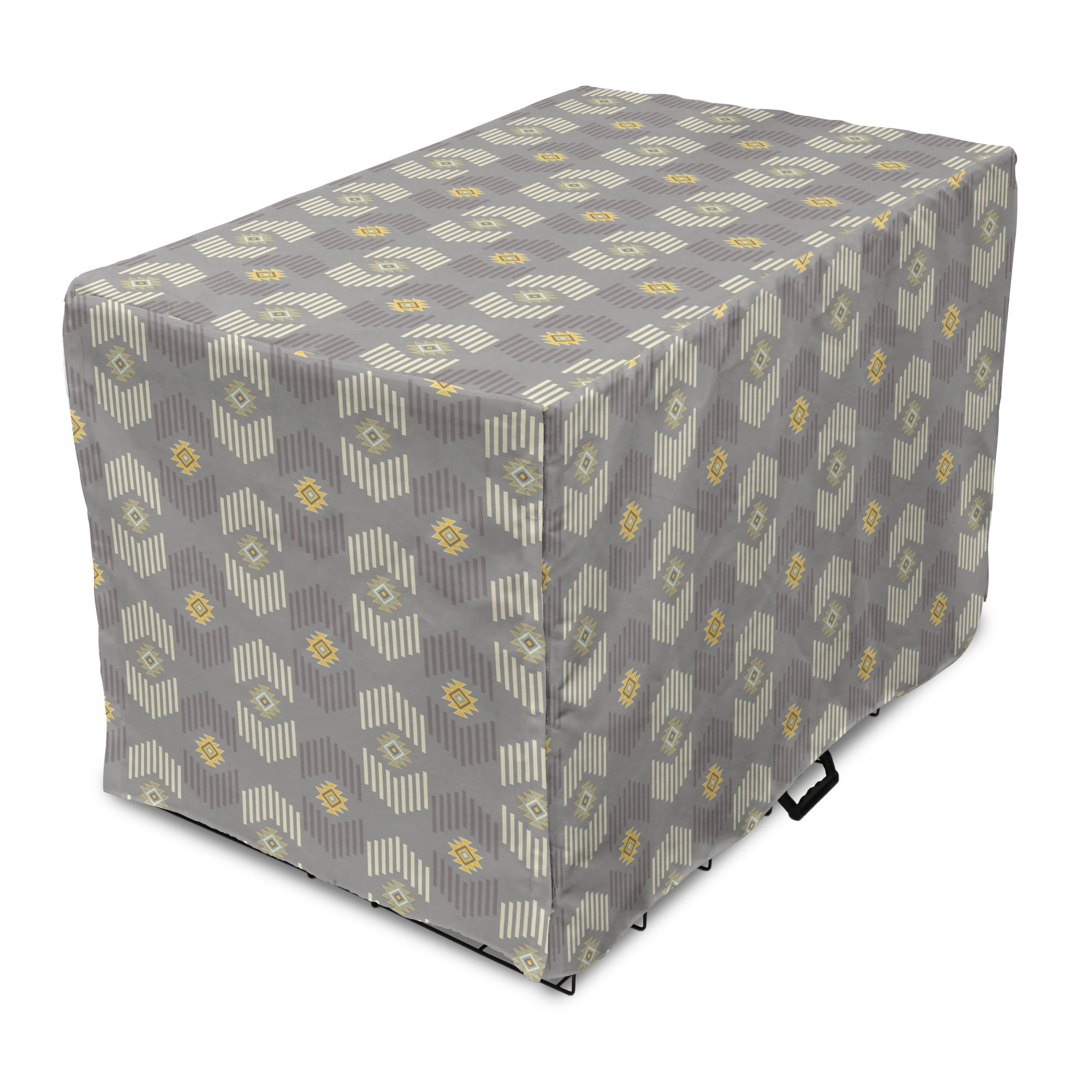 View of Ethnic Dog Crate Cover, Repetitive Inspired Pattern Earthy Tones ...