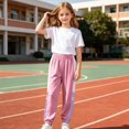 thumbnail image 6 of Girls Sweatpants Trendy Cute Elastic Waist Classic Fit Summer Casual Sports Jogger Pants Size 12 Years, 6 of 9