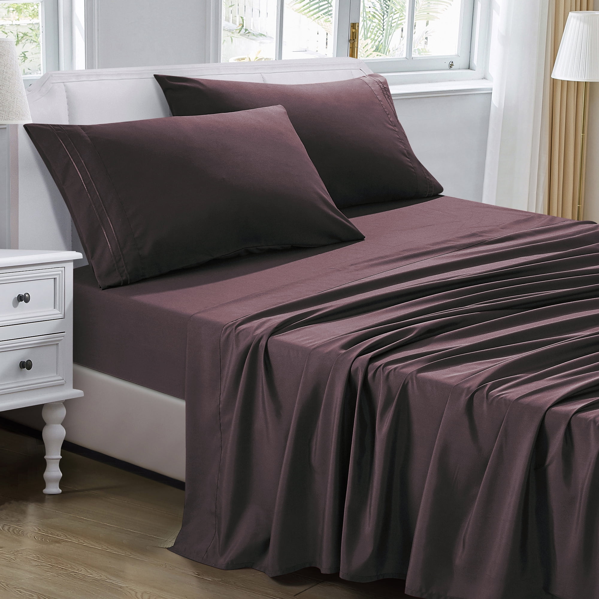 4-Piece Set Bed Sheets, Bedding with Fitted Sheet, Flat Sheet & Pillowcases