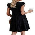 thumbnail image 4 of Women Casual Ruffle Sleeve Dresses Summer Solid Color  Neck Cute Beach Dress Loose Swing Pleated Mini Dress, 4 of 5