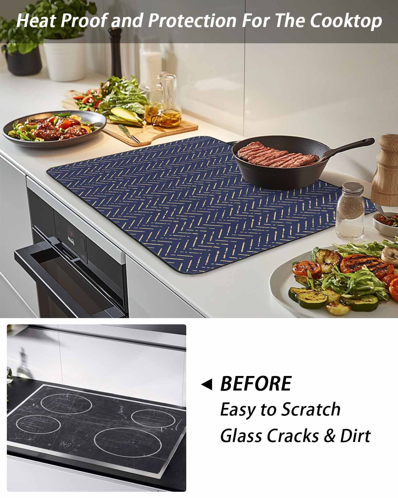 Stove Top Covers for Electric Stove, Blue Yellow Geometric Glass Stovetop Cover Protector, Modern Abstract Art Striped Induction Cooktop Protector Oven Mat for Kitchen Countertop 24"x21"
