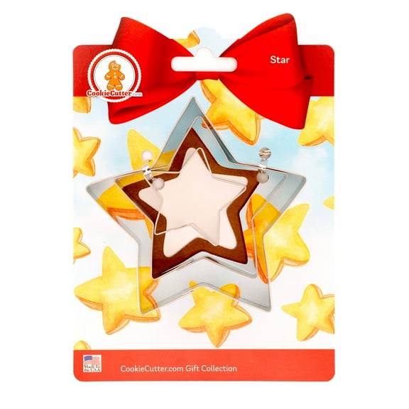 Foose Cookie Cutters Stars Cookie Cutter 3 Piece Nested Set, Hang Tag Cookie Recipe Card, USA