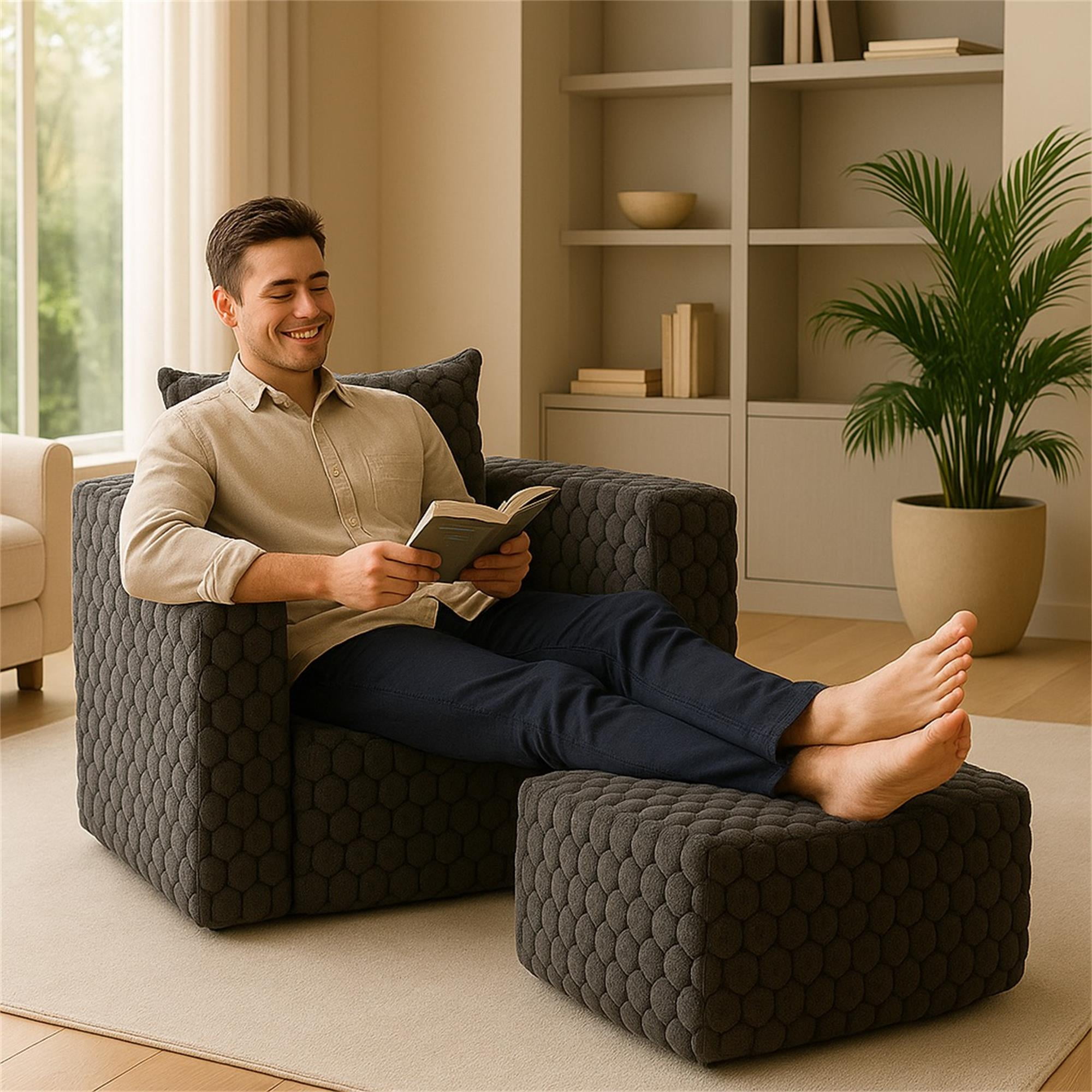 Demi Bonn 42" Corduroy Sofa Couches, Sofa Memory Foam Couches for Living Room, Cloud Couch with Ottoman, Gray