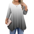 thumbnail image 2 of Plus Size Tops for Women Asymmetrical Hem Flowy Tunic Tee Shirt 3/4 Sleeve Crew Neck Casual Summer Fall Tshirts (4XL, Gray), 2 of 5