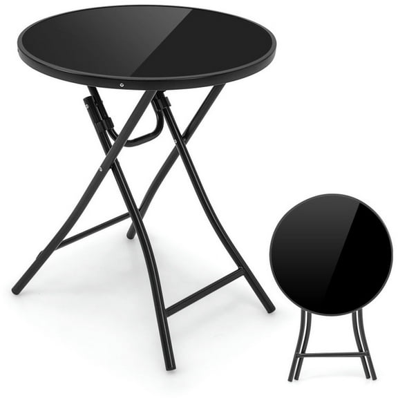Spaco 23 Inch Round Bistro Table with Sturdy Metal Frame, Bistro Table with Tempered Glass Tabletop, Versatile Table for Outdoor as Garden, Patio, Black