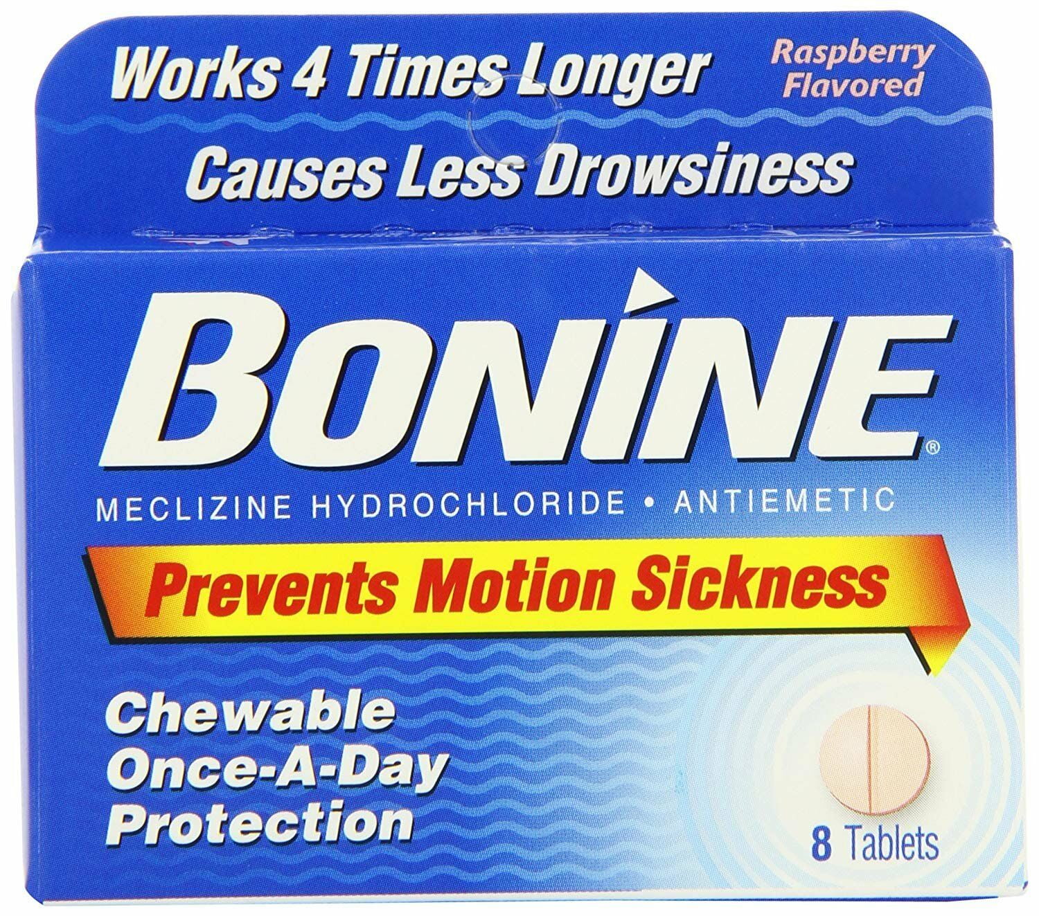 Bonine Motion Sickness Protection, Chewable Tablets, Raspberry 8 ea (Pack of 6)