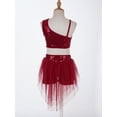 thumbnail image 4 of YiZYiF Girls Dance Performance Outfit Sequins Crop Top with Tutu Skirt Dancewear Burgundy 12, 4 of 6