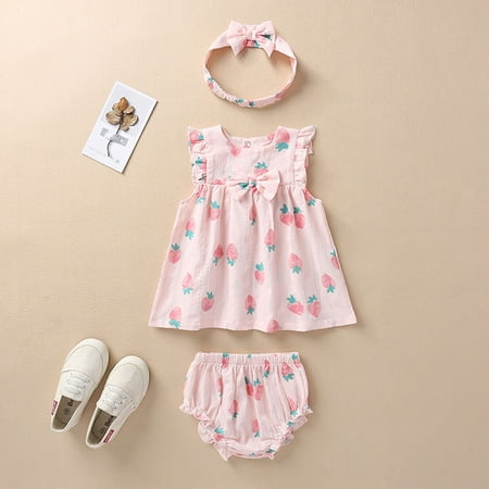 

Tejiojio Girls and Toddlers Soft Cotton Clearance Toddler Kids Girls Summer Flowers Print Pattern Outfit Bow Headwear Three-piece
