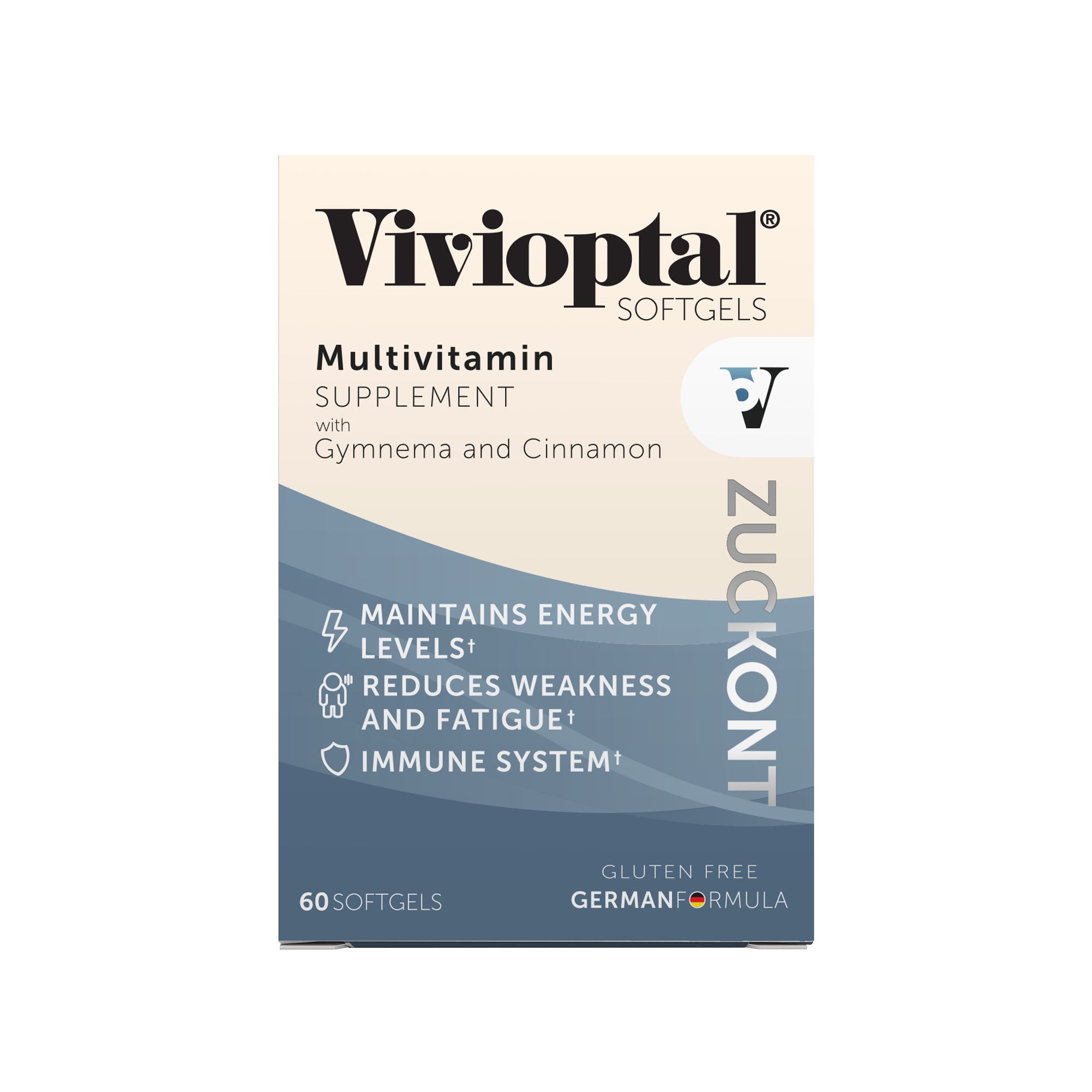 Vivioptal Zuckont 60 Softgels, Gymnema & Cinnamon, Multivitamin & Multimineral, Gluten Free, German Formula