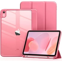 GEAK Compatible with iPad (A16) 11th Generation Case 2025, for iPad 10th Generation Case 2022 with Pencil Holder, Trifold Stand Protective Cover with Clear Back,Watermelon Pink