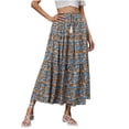 thumbnail image 2 of Summer Boho Skirts for Women Clearance Elastic Waist Ruched Floral Print Pleated Maxi Skirt Casual Flowy Swing A Line Beach Skirts, 2 of 5