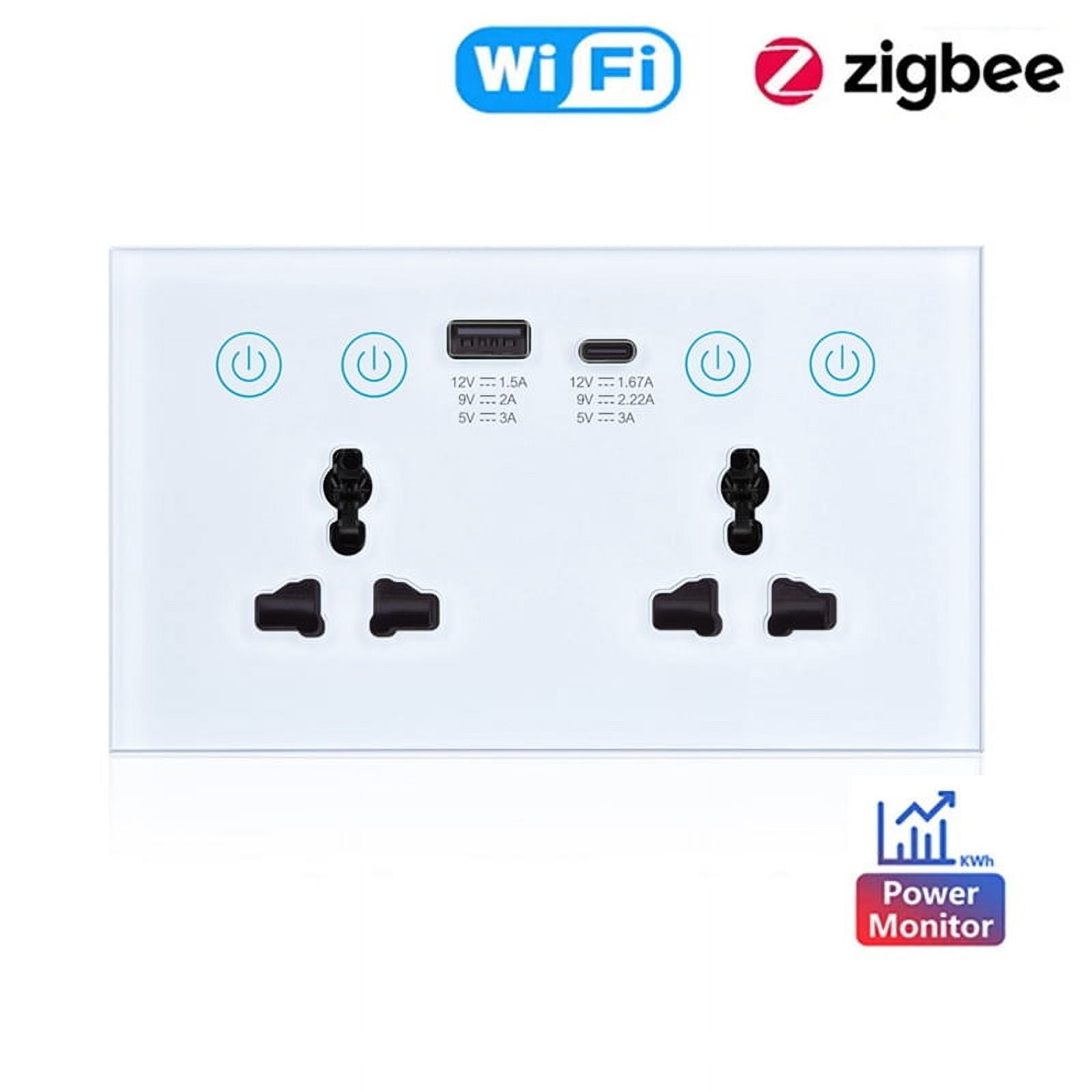 EU UK US Universal Plug Tuya ZigBee Black Smart Socket Switch with USB and Type-C Port Outlet Smart Life