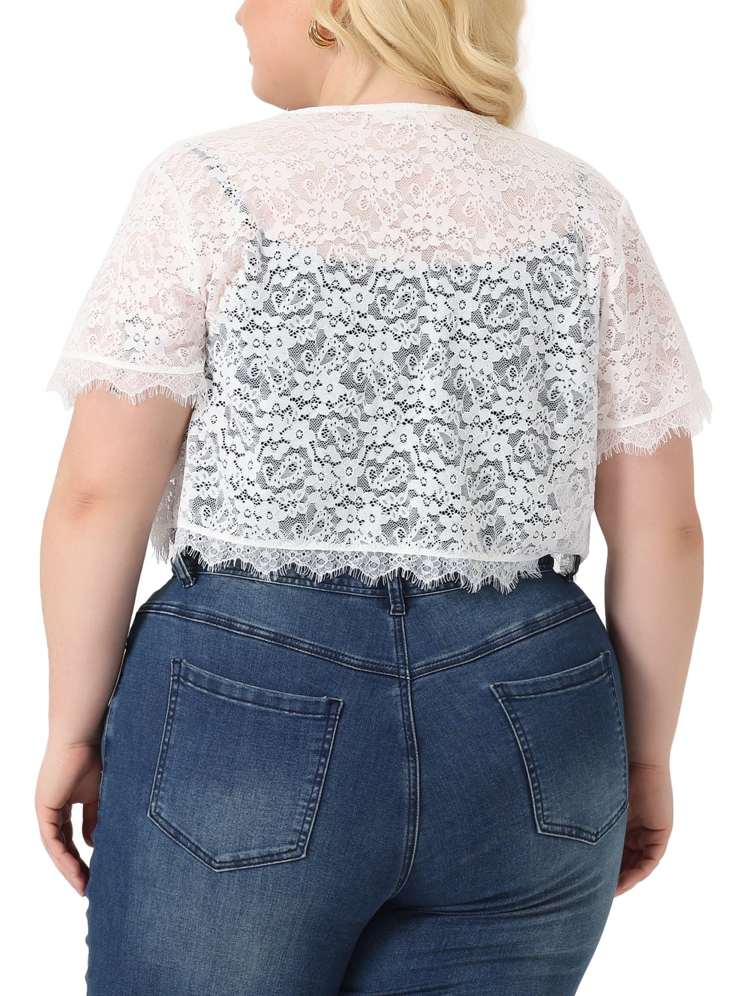 DARING DIVA Plus Size Sheer Shrug Floral Lace Shrugs Tops 2X Lightwhite